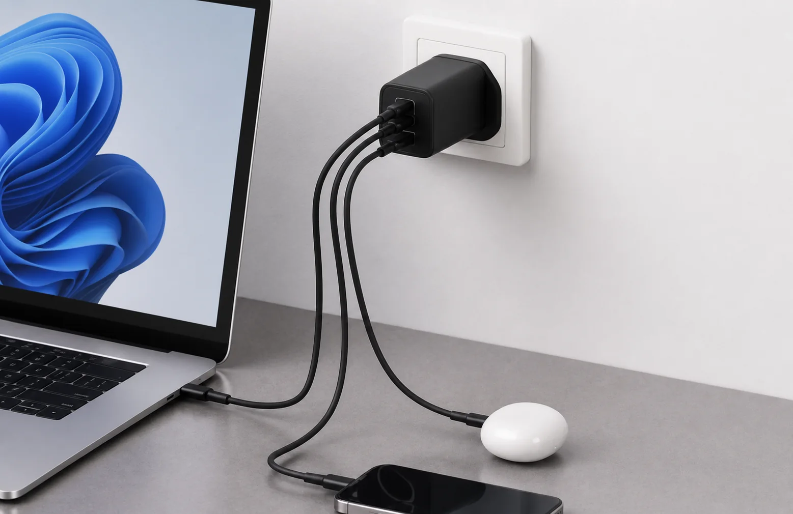Three-device charging scene
